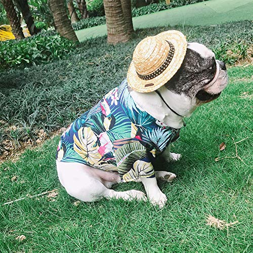 SUPOW Pet Hawaiian Breeze Camp Shirt, Dog Polo Sunscreen T Shirts, Sun Protection Lightweight Cute for Small to Medium Puppy Cool Summer Custom Vest (Blue, L)