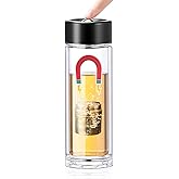 TEAVOR MagnaDrop Tea Tumbler – Double Wall Glass Tea Infuser Cup with Magnetic Steep Control & Bead Switch, Leakproof Travel Mug for Loose Leaf, 12.5oz