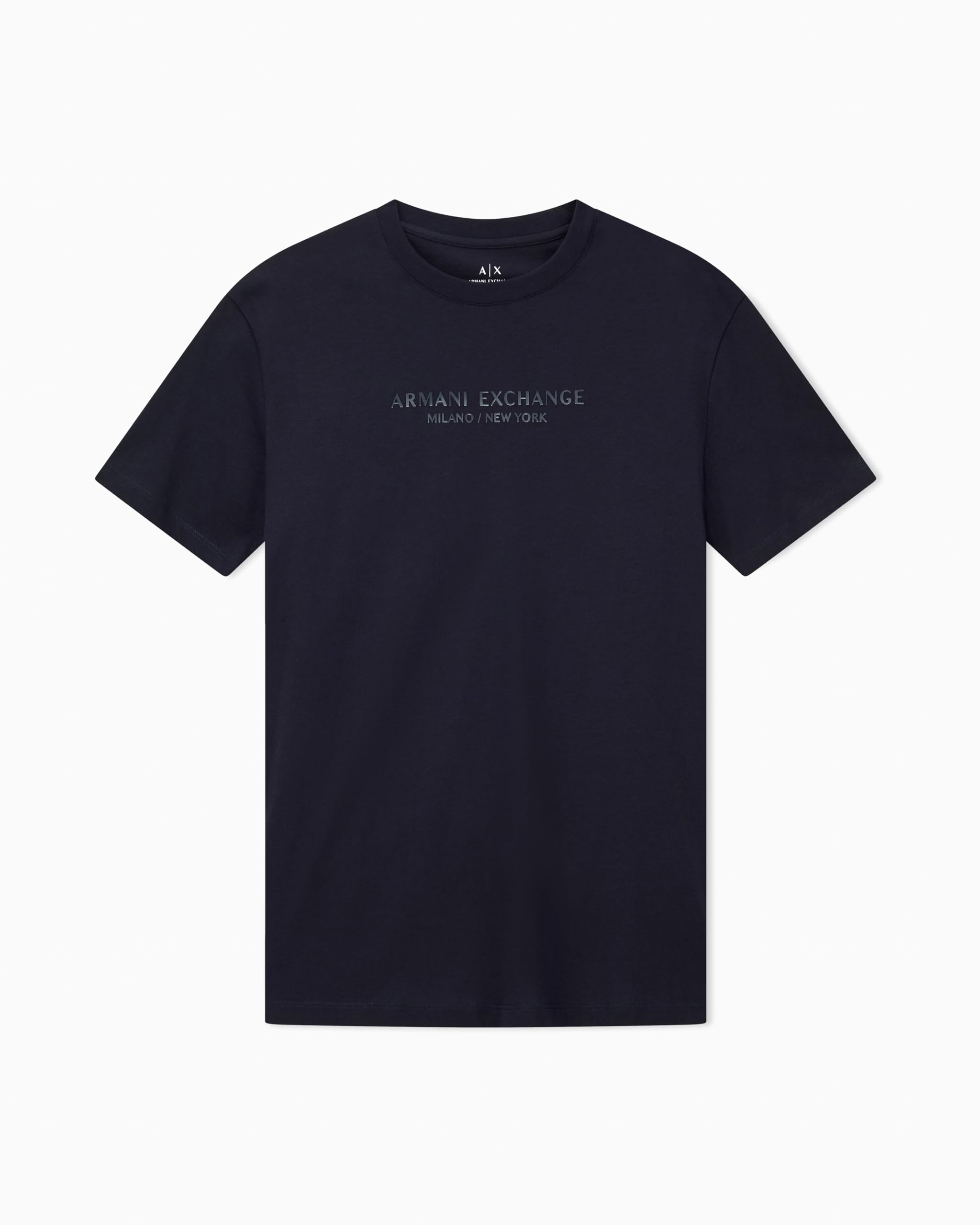 Armani Exchange Men’s Center Logo Milano/New York Logo Tee, Deep Navy, Medium
