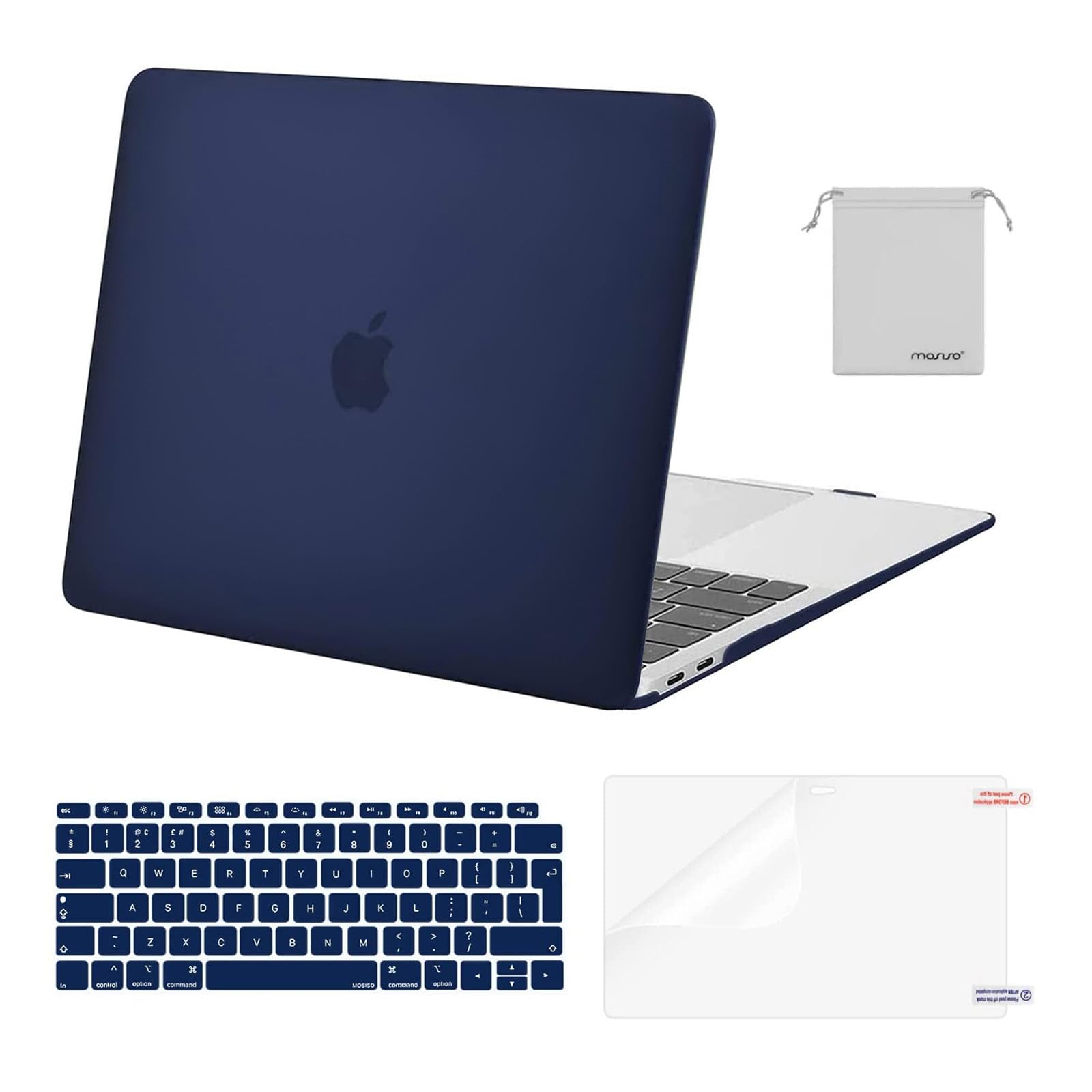MOSISO Compatible with MacBook Air 13 inch Case M1 2021 2020 2019 2018, Hard Shell for MacBook Air M1 Case 13.3 inch A2337 A2179 A1932 & Keyboard Cover & Screen Film & Storage Bag, Navy Blue