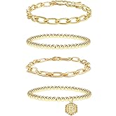 Gold Plated Bracelets For Women Gold Initial Bracelets Stackable Bead Bracelet Set Layered Gold Chain Bangles Cute Bracelets