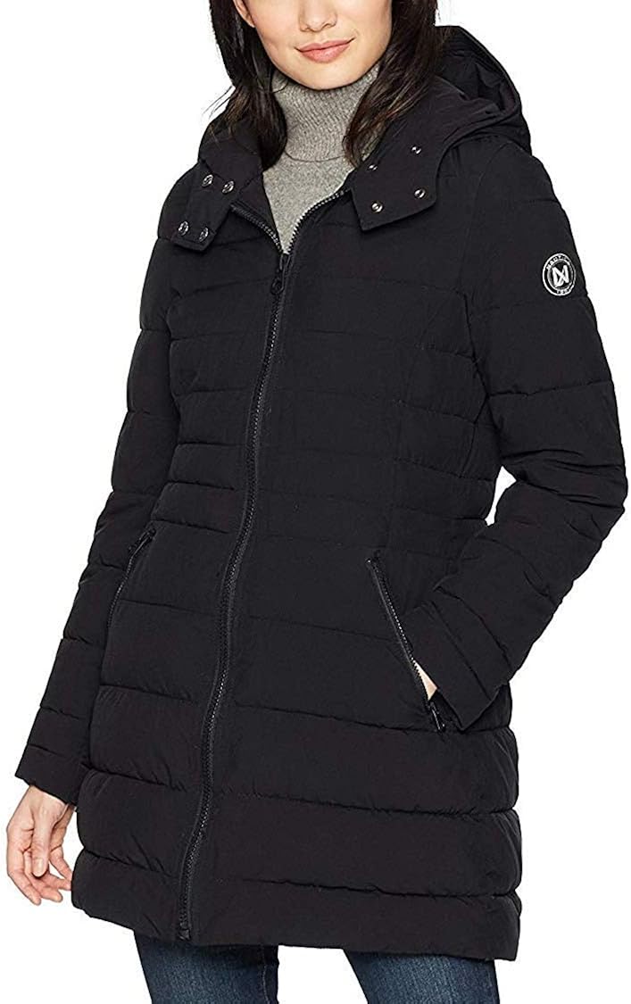 Nautica Women's 3/4 Length Stretch Packable Down Jacket with Hood