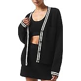 ceauros Women's Cardigan Sweaters Oversized Color Blocked V Neck Button Down Open Front Knit Long Sleeve Lightweight Jackets