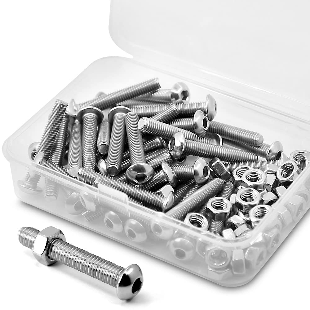 (40 sets) M5-0.8 x 30 mm Hex Socket Screws and Nuts Set 304 Stainless Steel 18-8 Round Head Screws โ image 1