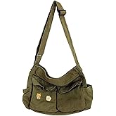 Canvas Messenger Bag Large Hobo Crossbody Bags with Multiple Pockets,School Vintage Shoulder Laptop Bag for Women and Men