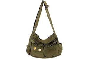 IAUGO Canvas Messenger Bag Large Hobo Crossbody Bags with Multiple Pockets,School Vintage Shoulder Laptop Bag for Women and Men