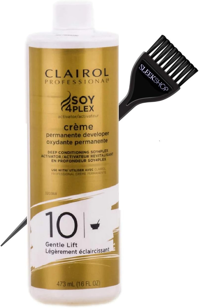 Clairol Soy4plex Creme Permanent Developer Activator (w/Sleek Tint Brush) Haircolor Soy 4 Plex Cream Permanente Peroxide for Hair Color Dye & Lighteners (10 Volume / 3% - 16 oz / 473 ml size)