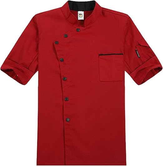 Amazon Co Jp コック服 コックコート メンズ レディース シンプル カフェ レストラン厨房 オシャレ レッド L 服 ファッション小物