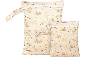 OPGROEIE 2 Sizes Wet Bags, Waterproof Storage Bag for Baby Diapers and Pump Parts, Reusable Diaper Bag with Zippered Pockets and Handle, Travel Bags, Beach, Pool, Gym Bag for Swimsuits & Wet Clothes, Set of 2