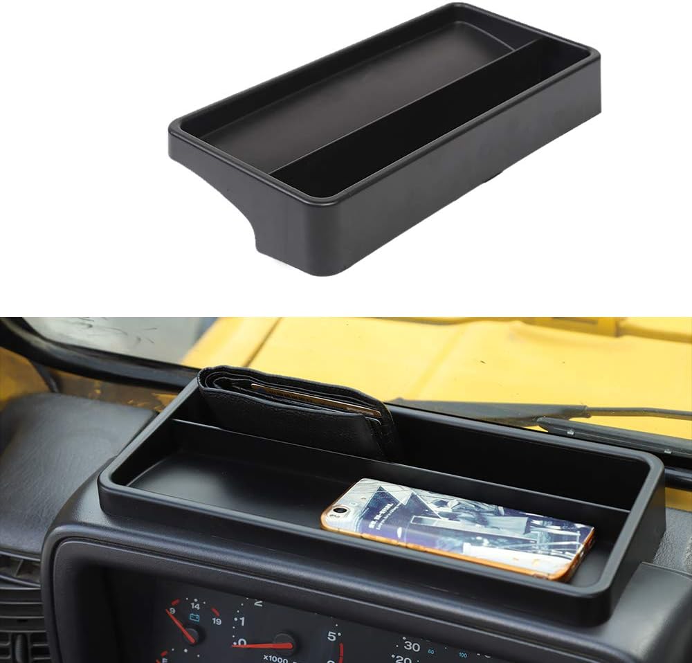 JeCar Dashboard Storage Tray Dash Console Storage Box for 1997-2006 Jeep Wrangler TJ & Unlimited, Black