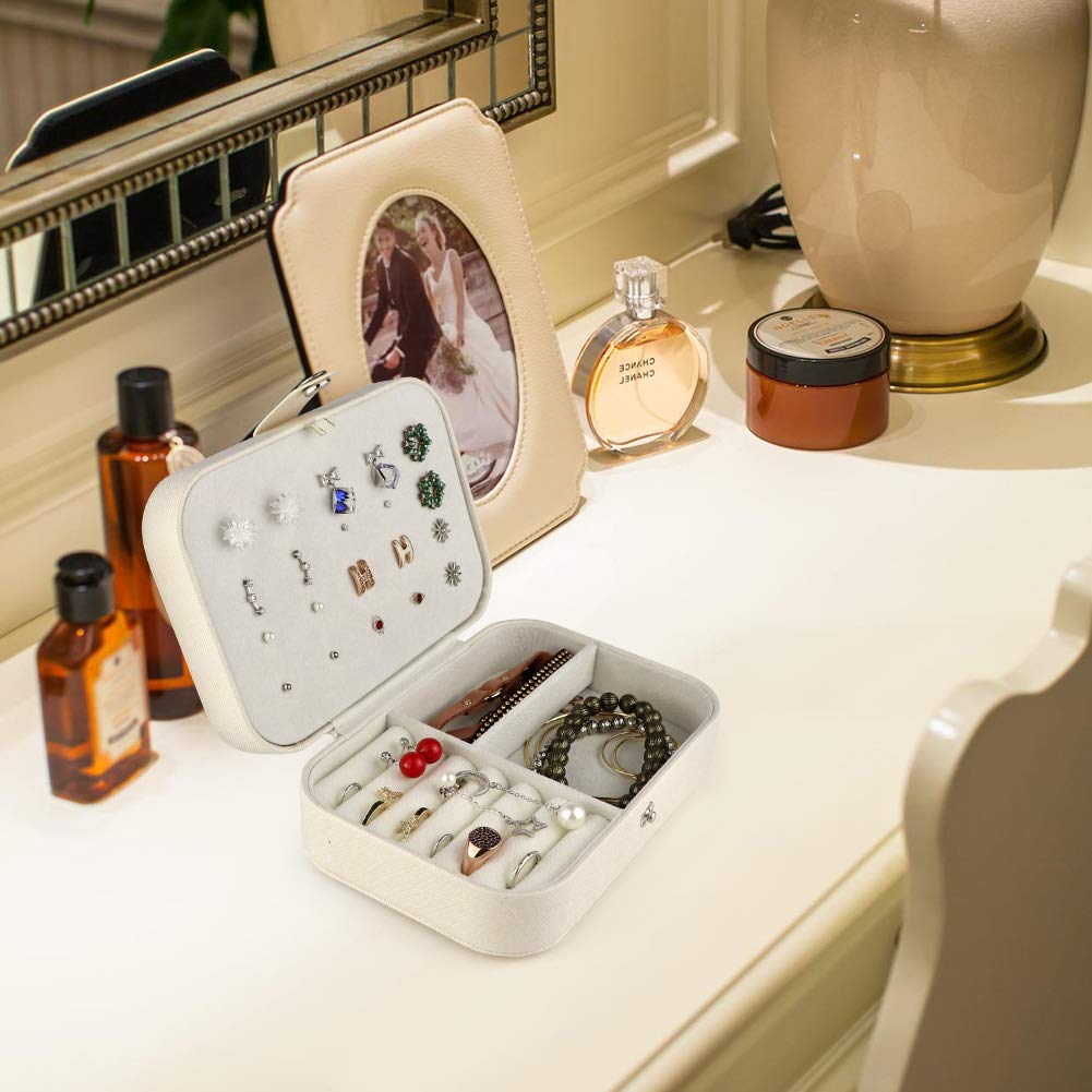 SENWOW Jewellery Box for Women, Jewellery Organizer Storage Case for Rings Earrings Necklace Bracelets Glitter White, Best Gift for Lady Girlfriend Mother