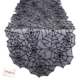 20x80-inch Halloween Table Runner, Halloween Black Lace Spiderweb Table Linen for Halloween Decorations Scary Movie Nights