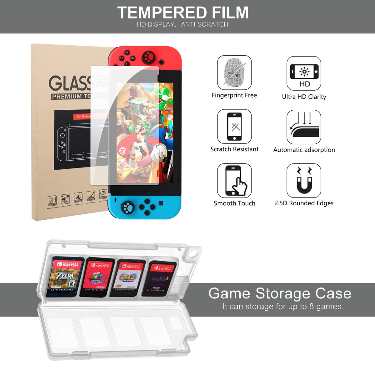 Switch Accessories Bundle, Kit with Carrying Case, Protective Case with Screen Protector, Compact Playstand,Game Case, Joystick Cap, Charging Dock, Grip and Steering Wheel for Nintendo Switch(10-in-1): Video Games
