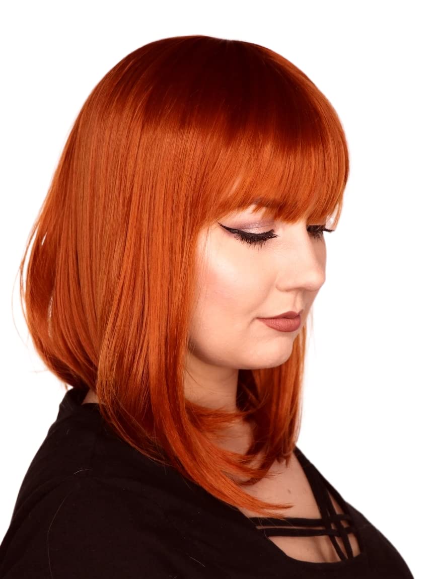 Prettyland Red Orange Mid-length Hair Wig with Gerade Bang straight static-free matt for Daily use C945
