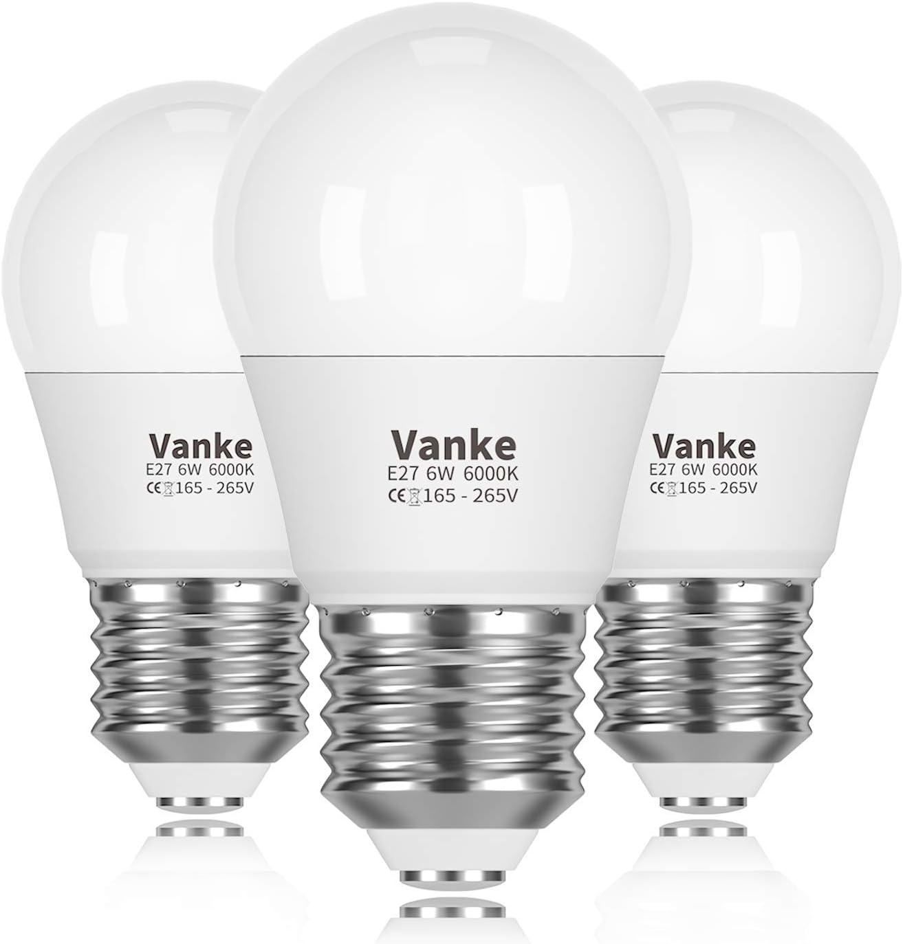 Vanke E27 Screw LED Bulb Cool White 6000K, 40W Equilavent, 6W Screw in Golf Ball Light Bulbs, 470 Lumen, 3-Pack, Non-Dimmable