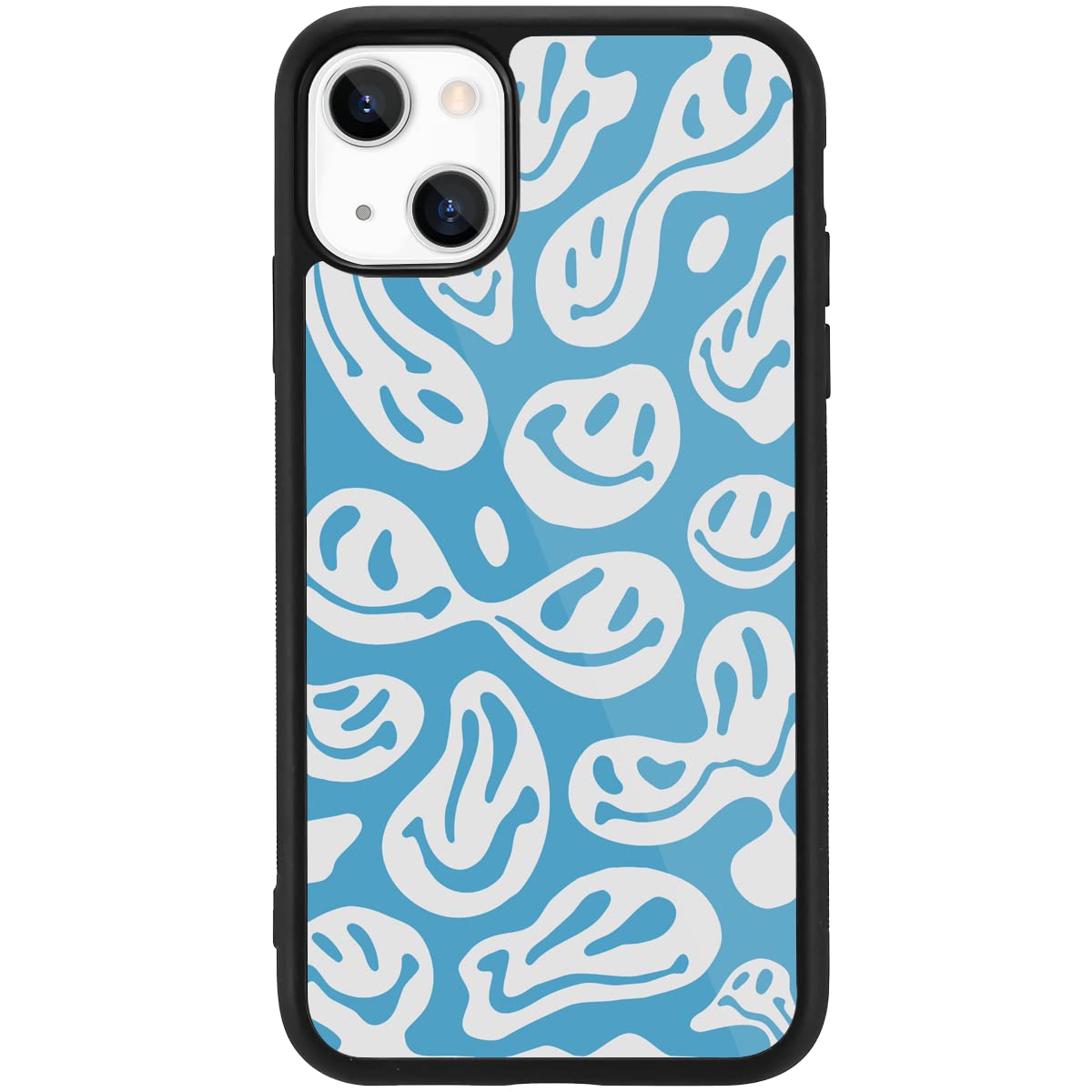 MAYCARI Aesthetic Case Compatible with iPhone 13 - Hard Back Case with Soft TPU Bumper for Girls, Women & Children - Happy Smile Face Hippie-D Print