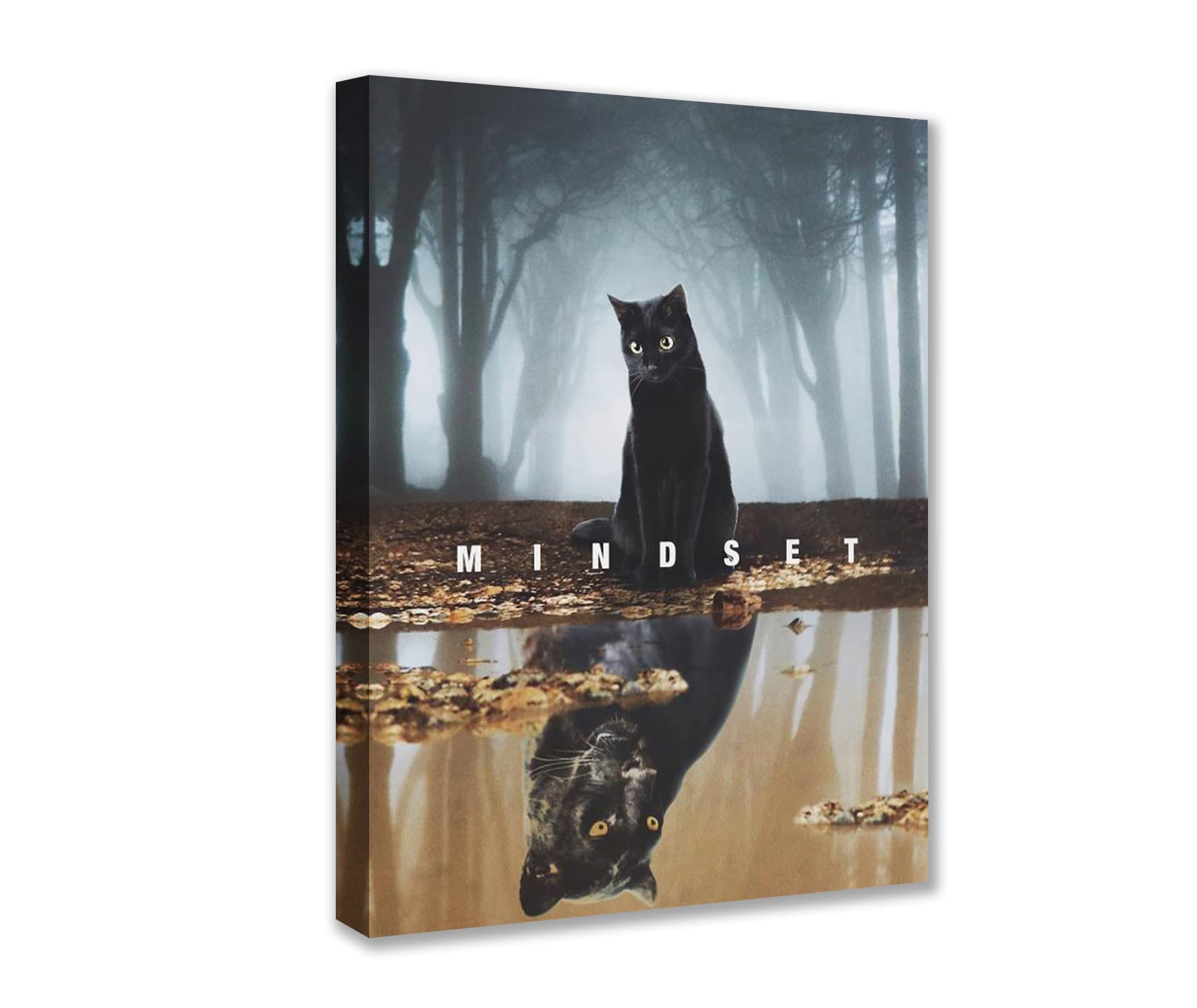 Mindset is Everything Wall Art Cat Illustration Inspirational Poster Motivational Art Framed Room Decor Printed Art Picture Modern Animal Canvas Wall Decor for Living Room Bathroom Decor 12''W x 16''H