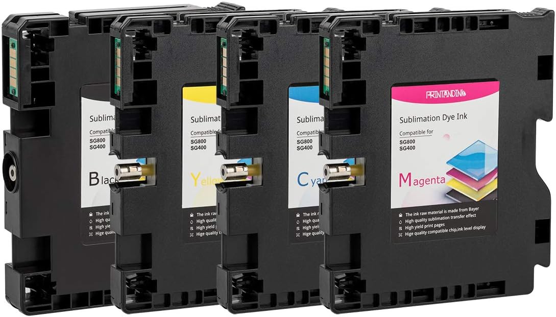 PRINTANDINK SG400/SG800 KCMY 4PCS Sublimation Ink Cartridges, OEM Chipset Compatible with Sawgrass Virtuoso 400 800 Printers