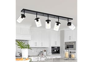 BONLICHT Bathroom Light Fixtures Black 5 Light Track Lighting Kit Modern Kitchen Semi Flush Mount Ceiling Spot Lights Fixture Industrial Vanity Light with Clear Glass Shade for Living Room Bedroom