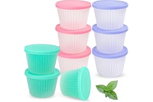 Koluti 4oz Silicone Jello Shot Cups with Lids, Small Clear Portion Souffle Pudding Dessert Cup Set of 9, Airtight and Stackab