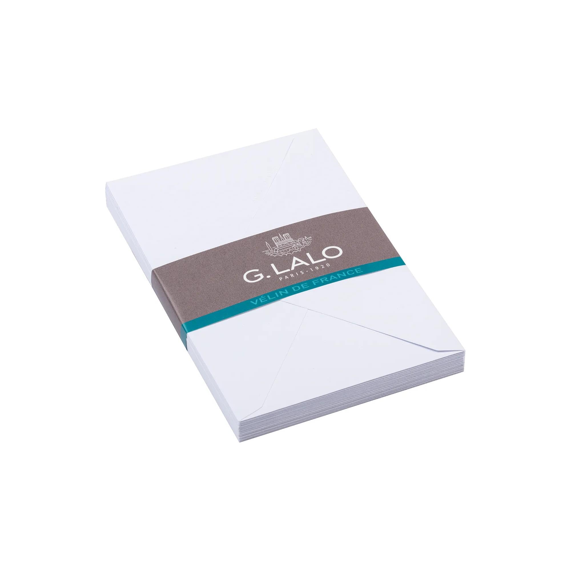 Lalo 21700L - Velin De France. Pack of 20 Gummed lined envelopes. Sizes: 11.4x16.2 cm 100g, French Vellum, White. Lined. Correspondence. Made in France