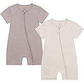 JunNeng Baby 2 Pack Rayon of Bamboo Romper Sleeper 2 Way Zipper Short Sleeve Jumpsuit Zipper Footless One-piece