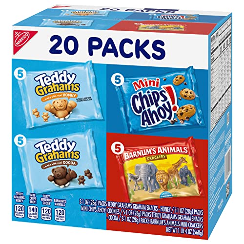 NABISCO FUN SHAPES VARIETY PACK, BARNUM’S ANIMAL CRACKERS, TEDDY GRAHAMS AND CHIPS AHOY! COOKIES, 20 SNACK PACKS