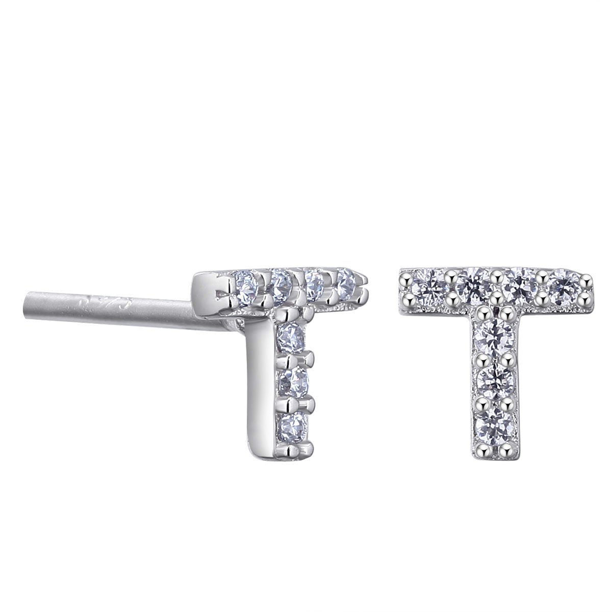 VIKI LYNN Women Girls 925 Sterling Silver Cubic Zirconia Letter T Stud Earrings Tiny Size