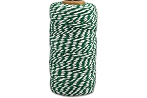 Bakers Twine Green and White, LaZimnInc Cotton Twine Packing String for Gardening, Decoration, Tying Cake and Pastry Boxes, Silverware, DIY Crafts & Gift Wrapping, Art and Crafts (2 mm/328Feet)