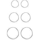 Sllaiss 3 Pairs 925 Sterling Silver Small Hoop Earrings For Women Men Round Endless Hoop Earrings Set Lightweight 10MM 15MM 20MM