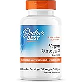 Doctors Best Vegan Omega-3 EPA + DHA from Algae, 60 Veggie Softgels | Vegan Plant Based Omega 3 Supplement for Women &amp; Men, Supports Memory, Brain &amp; Cardiovascular Health, Non GMO, Gluten Free