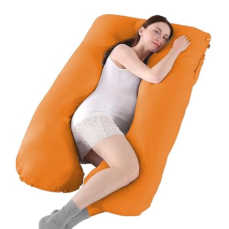 Angel Mommy Premium Pregnancy Pillow - U Shaped Pillow/Body Pillow/Lumbar Pillow/Maternity Pillow with 100% Cotton Zippered Cover for Pregnant Women - Orange