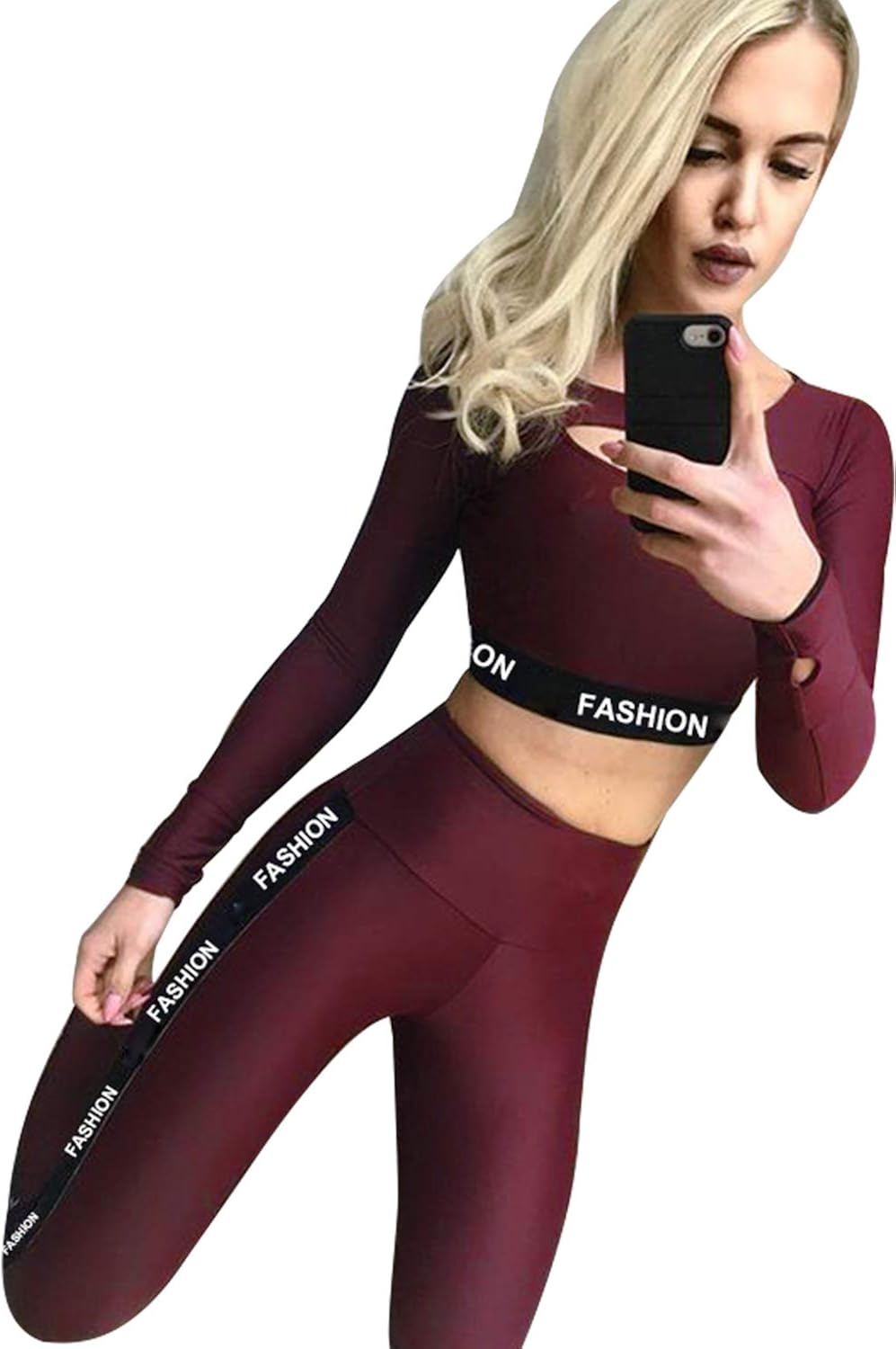 Femme Ensemble de Sport Yoga 2 Pièce Crop Top Manches ...