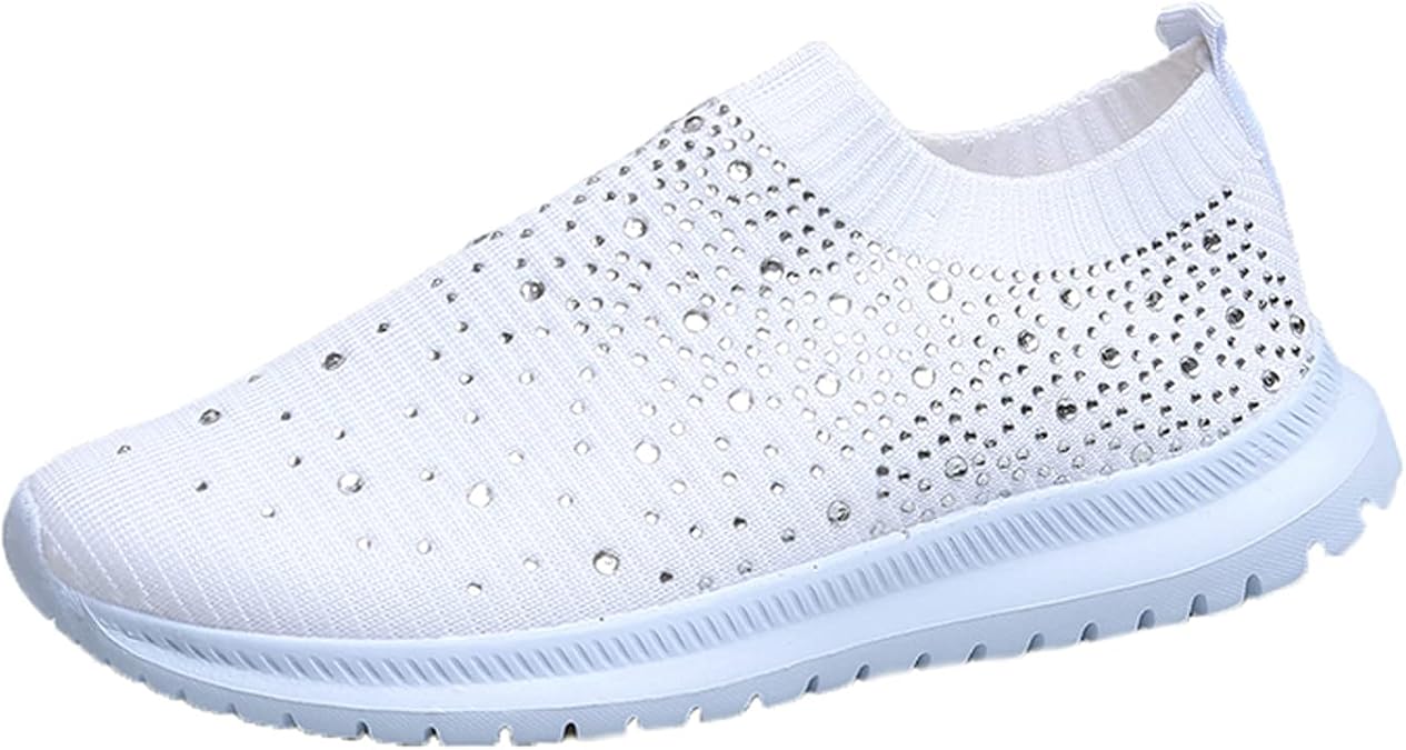 BingThL Women's Crystal Breathable Trainers, Orthopaedic Slip-On ...