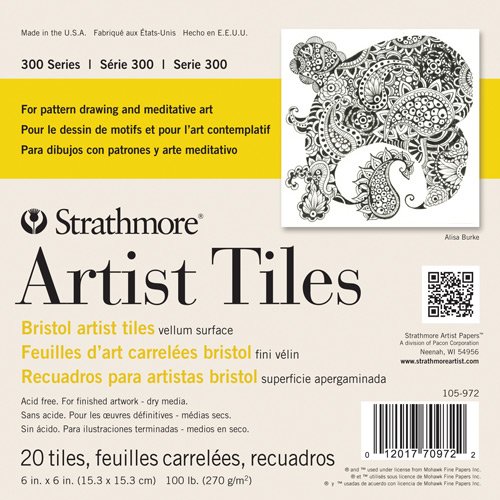 Strathmore 300 Series Bristol Artist Tiles, Vellum, 4 x 4 Inches, White, 20 Sheets