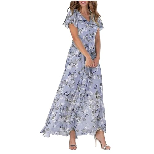 PVTOSD Spring Dresses for Women 2024, Hi Low Dress Midi Dresses with Sleeves Aline Summer Dress Womens Swing Chiffon Floral Short Sleeve Ruffle V Neck Fashion Waist Flowy Dress (L, Purple) in PVTOSD Spring Dresses for Women 2024, Hi Low Dress Midi Dresses with Sleeves Aline Summer Dress Womens Swing Chiffon Floral Short Sleeve Ruffle V Neck Fashion Waist Flowy Dress (L, Purple) in