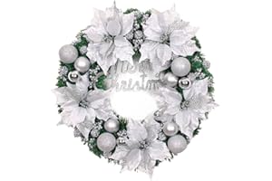 Ochine 16 Inch Christmas Ball Wreath Artificial Christmas Wreath Garland Decoration Home Party Decor Xmas Front Door Decorative Hanging Christmas Wreaths Ball Ornaments Classic Red Gold White