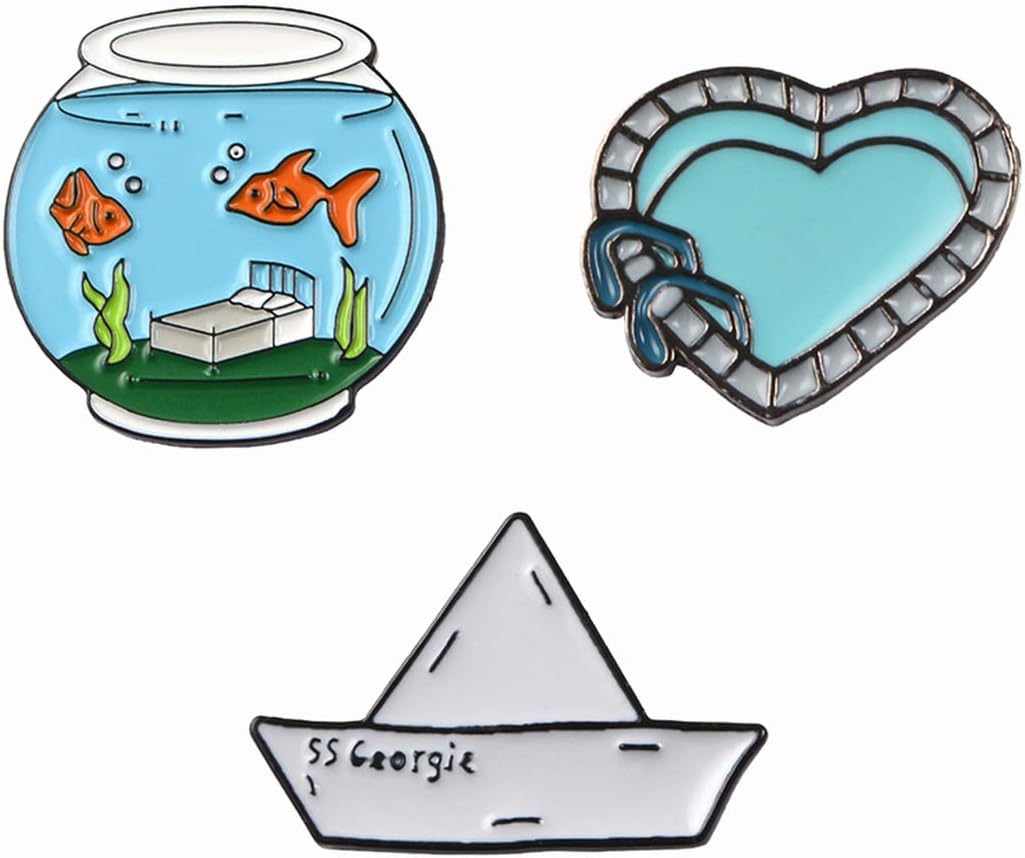 HuangKang Fish Tank Paper Boat Enamel Pin Heart Swimming Pool Badge Brooch Lapel Pin Denim Shirt Collar Cartoon Jewelry
