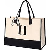Salt Earth 100% Cotton Personalized Everyday Canvas Initial Tote Bag for Women, Monogrammed Large Utility Bag for Beach