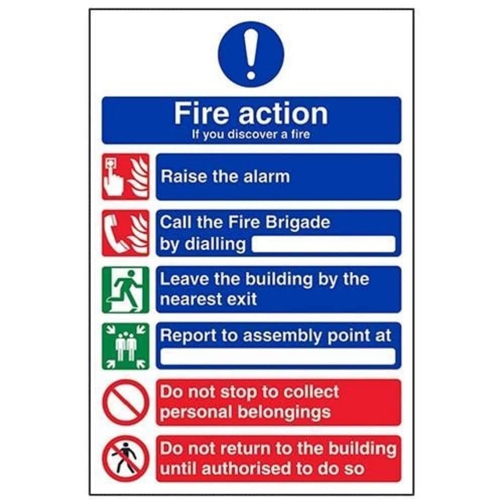 V Safety General Fire Action 6 Message Sign - Portrait - 210mm x 297mm (A4) - Self Adhesive Vinyl — image 1