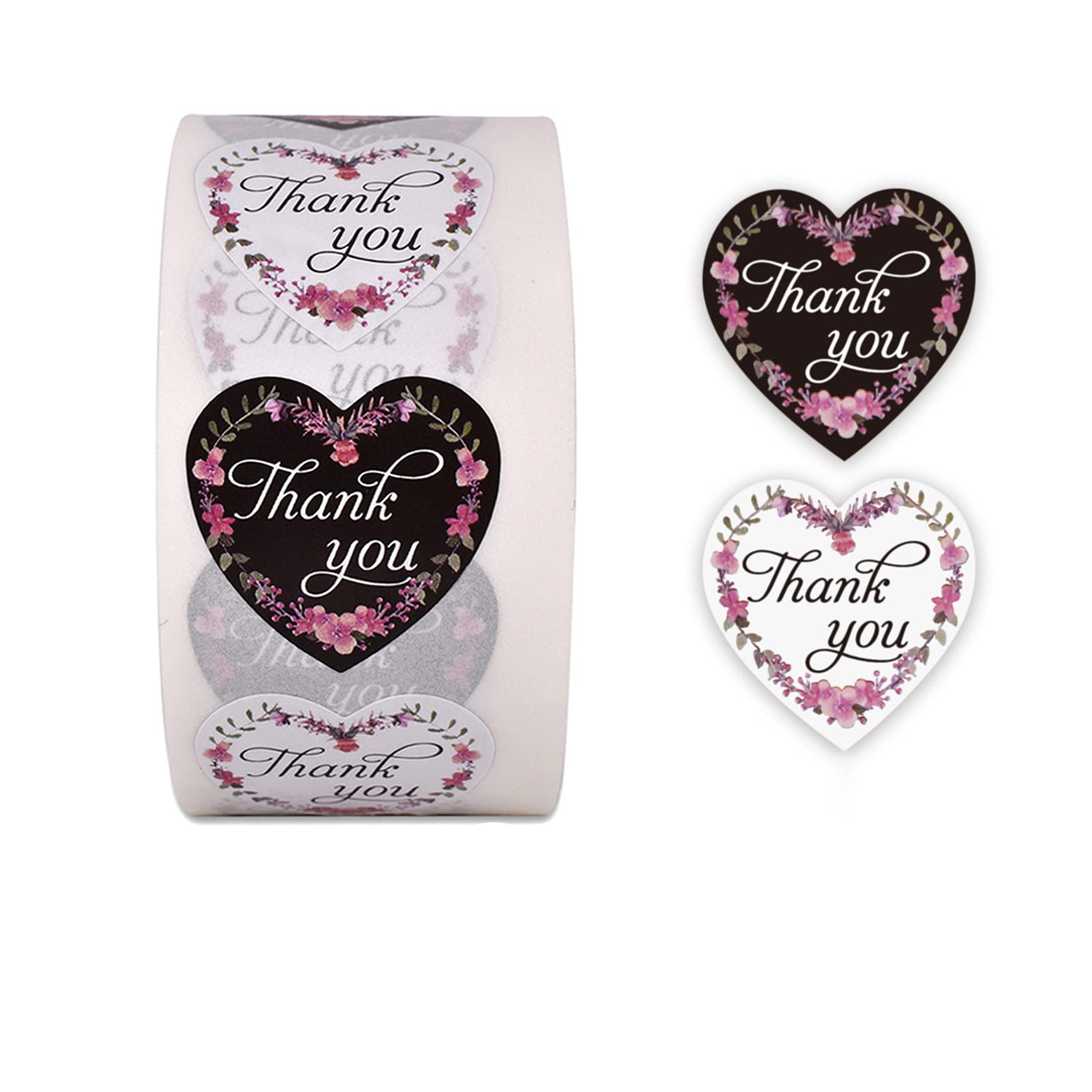 1000 Heart Shape Thank You Stickers for Your Business Purchases, Wedding Labels (1000pcs - Black & White Heart Shape)