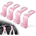 LivTee Car Seat Headrest Hook, Auto Seat Hook Hangers Storage Organizer Interior Accessories for Purse Coats Umbrellas Grocery Bags Handbag, 4-Pack - Pink