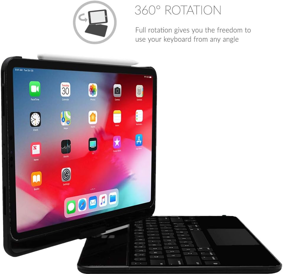 Snugg iPad Air 4 (2020) / iPad Pro 11 Keyboard, Wireless Backlit Bluetooth Keyboard with Touchpad Case Cover 360° degree Rotatable Keyboard for Apple iPad Air 4 (2020) - Black - Image 3