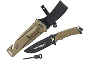 StatGear Surviv-All Fixed-Blade Bowie Knife with Sheath, Firestarter, Sharpener & Cord Cutter for Hunting Camping Outdoors Hiking EDC