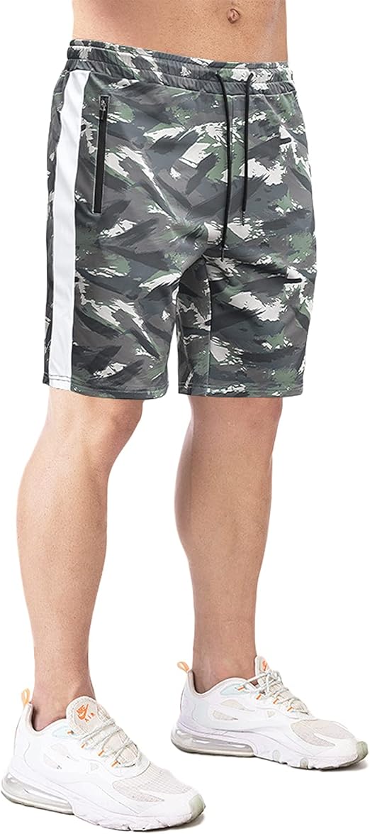 MakingDa Mens Camo Running Training Shorts with Zip Pockets Quick