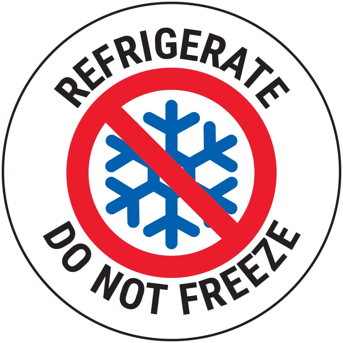 V Safety Refrigerate Do Not Freeze Sticker - 50mm Diameter (Roll of 250)