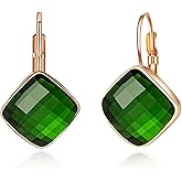 EVEVIC Austrian Crystal Square Dangle Drop Leverback Earrings for Women Fashion 14K Gold Plated Jewelry Gifts for Anniversary