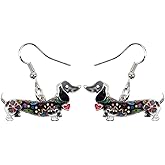 NEWEI Enamel Alloy Dachshund Dog Earrings Dangle Drop Fashion Cute Animal Jewelry For Women Gift Charms