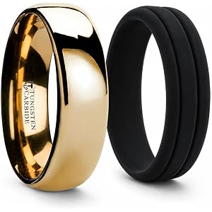 ORO Traditional Domed Gold-Plated Tungsten Carbide Wedding Ring with FREE Silicone Ring