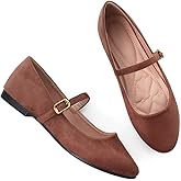 Stunner Women's Mary Jane Flats Fashion Round Toe Ballet Flats Comfortable Ankle Strap Flats Slip On Dress Flats Brown 39(8)